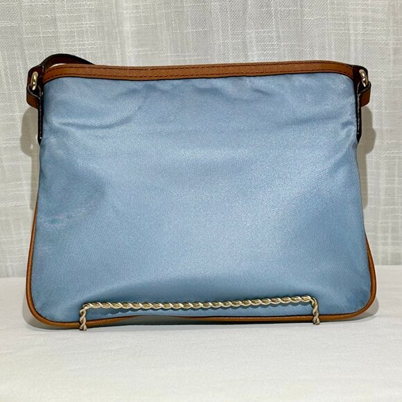 MICHAEL Michael Kors MK Kempton Powder Blue Nylon & Brown Leather Crossbody Bag - Picture 5 of 14